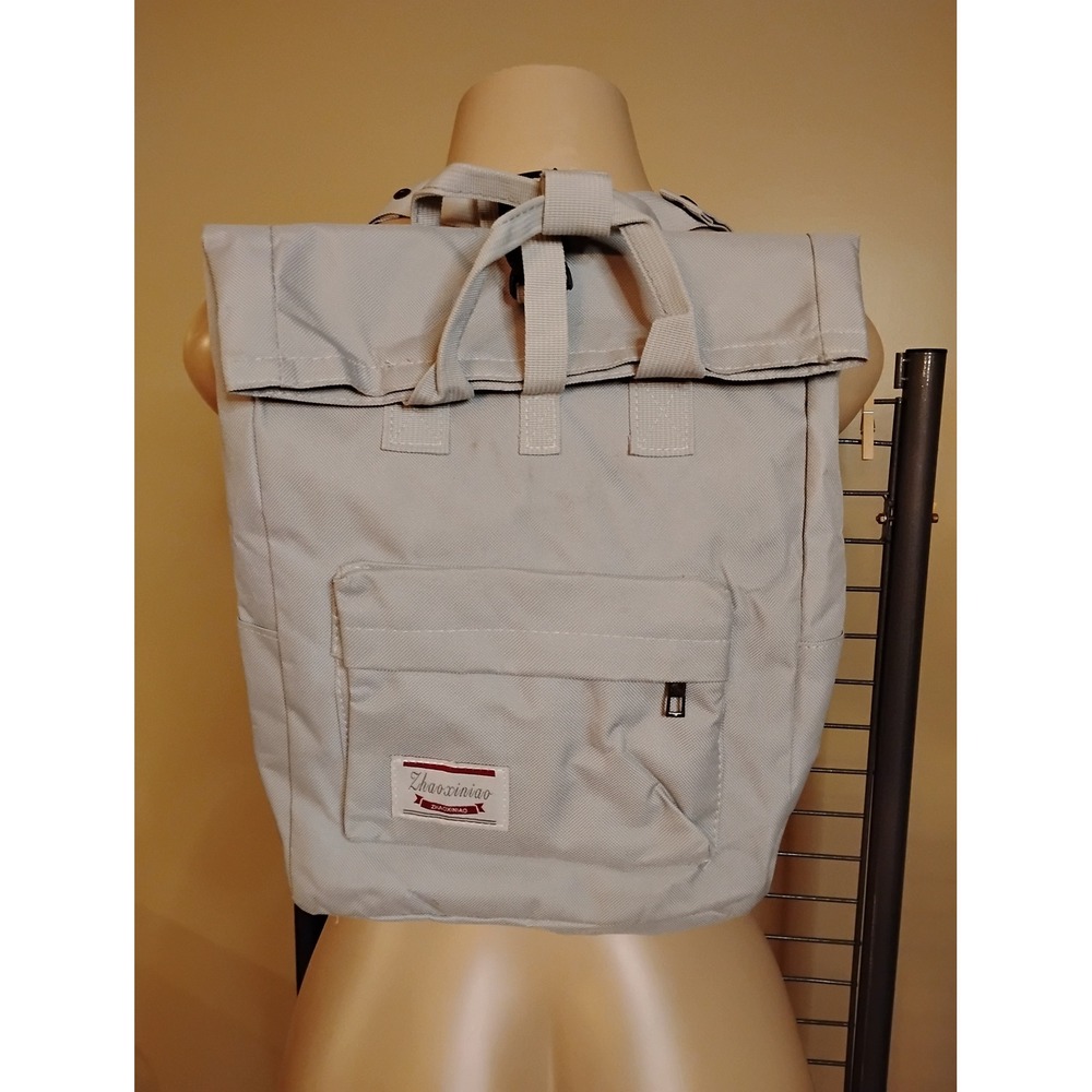 Zhaoxiniao Light Grey Roll Top Canvas Backpack Adjustable Straps Functional Bag